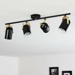 Plafonnier Rialey Laiton, Noir, 4 lumières