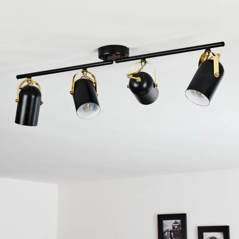 Plafonnier Rialey Laiton, Noir, 4 lumières