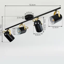 Plafonnier Rialey Laiton, Noir, 4 lumières