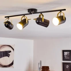 Plafonnier Rialey Laiton, Noir, 4 lumières