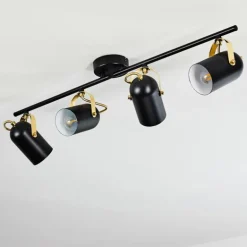 Plafonnier Rialey Laiton, Noir, 4 lumières