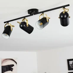 Plafonnier Rialey Laiton, Noir, 4 lumières