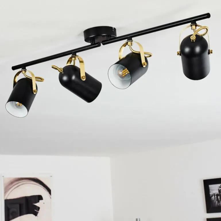 Plafonnier Rialey Laiton, Noir, 4 lumières