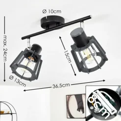 Plafonnier Rieti Noir, 2 lumières