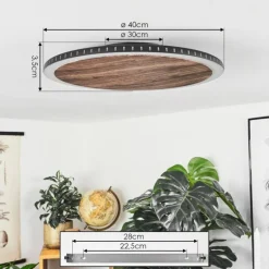 Plafonnier Rocha LED Brun, Couleur bois, Noir, 1 lumière