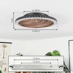 Plafonnier Rocha LED Brun, Couleur bois, Noir, 1 lumière