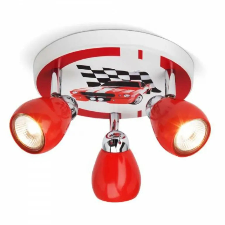 Plafonnier rond à spots Brilliant Leuchten Racing Rouge, Blanc, 3 lumières