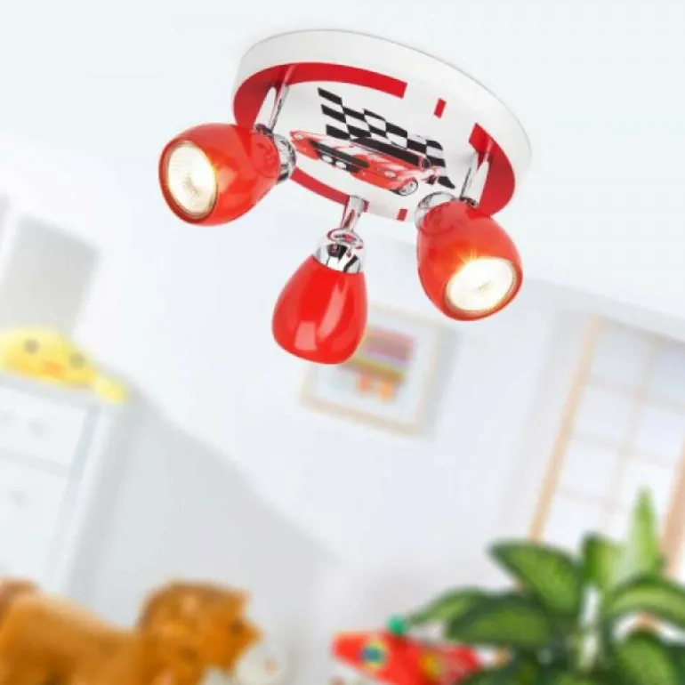 Plafonnier rond à spots Brilliant Leuchten Racing Rouge, Blanc, 3 lumières