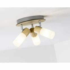 Plafonnier rond à spots Brilliant Babsan Bois foncé, Blanc, 3 lumières