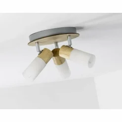 Plafonnier rond à spots Brilliant Babsan Bois foncé, Blanc, 3 lumières