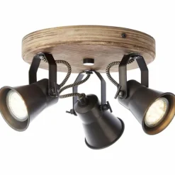 Plafonnier rond à spots Brilliant Seed Bois foncé, Noir, 3 lumières