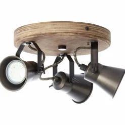 Plafonnier rond à spots Brilliant Seed Bois foncé, Noir, 3 lumières