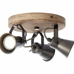 Plafonnier rond à spots Brilliant Seed Bois foncé, Noir, 3 lumières