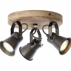 Plafonnier rond à spots Brilliant Seed Bois foncé, Noir, 3 lumières