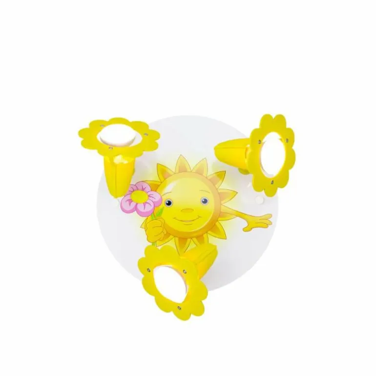 Plafonnier rond Elobra SONNE MIT BLUME Jaune, 3 lumières