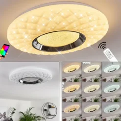 Plafonnier Roseto LED Chrome, Transparent, Blanc, 1 lumière, Télécommandes