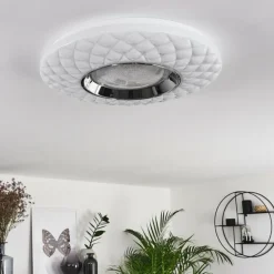 Plafonnier Roseto LED Chrome, Transparent, Blanc, 1 lumière, Télécommandes