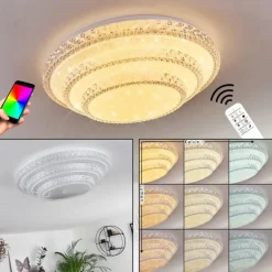 Plafonnier Roseto LED Transparent, Blanc, 1 lumière, Télécommandes