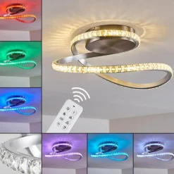 Plafonnier Saginaw LED Nickel mat, 1 lumière, Télécommandes, Changeur de couleurs