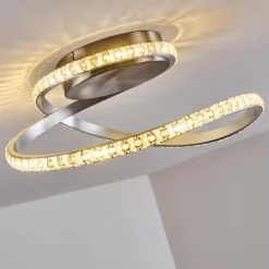 Plafonnier Saginaw LED Nickel mat, 1 lumière, Télécommandes, Changeur de couleurs