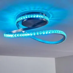 Plafonnier Saginaw LED Nickel mat, 1 lumière, Télécommandes, Changeur de couleurs