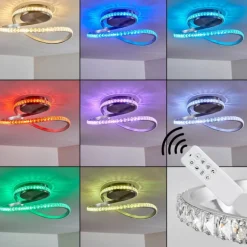 Plafonnier Saginaw LED Nickel mat, 1 lumière, Télécommandes, Changeur de couleurs