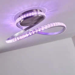 Plafonnier Saginaw LED Nickel mat, 1 lumière, Télécommandes, Changeur de couleurs