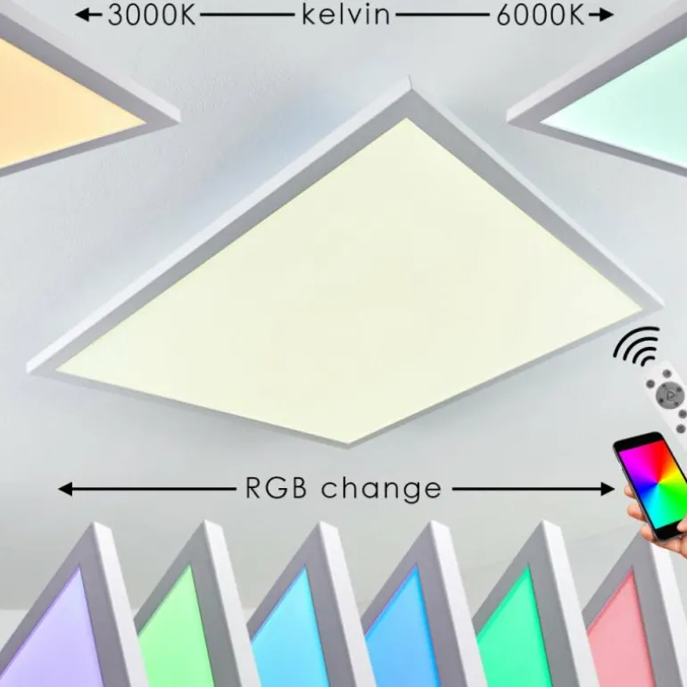 Plafonnier Salmi LED Blanc, 1 lumière, Télécommandes, Changeur de couleurs