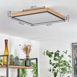 Plafonnier Salmi LED Brun, Couleur bois, Noir, 1 lumière, Télécommandes