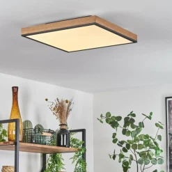 Plafonnier Salmi LED Brun, Couleur bois, Noir, 1 lumière, Télécommandes