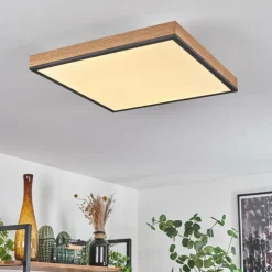 Plafonnier Salmi LED Brun, Couleur bois, Noir, 1 lumière, Télécommandes