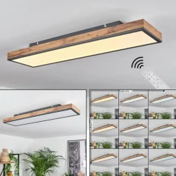 Plafonnier Salmi LED Brun, Couleur bois, Noir, 1 lumière, Télécommandes