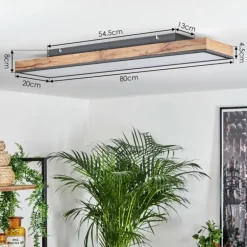 Plafonnier Salmi LED Brun, Couleur bois, Noir, 1 lumière, Télécommandes