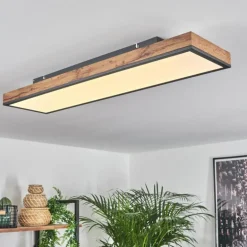 Plafonnier Salmi LED Brun, Couleur bois, Noir, 1 lumière, Télécommandes