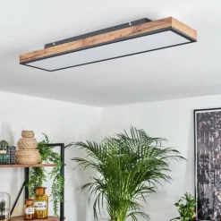 Plafonnier Salmi LED Brun, Couleur bois, Noir, 1 lumière, Télécommandes