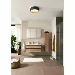 Plafonnier SCHÖNER WOHNEN-Kollektion Wood LED Couleur bois, Noir, 1 lumière