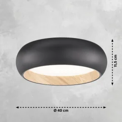 Plafonnier SCHÖNER WOHNEN-Kollektion Wood LED Couleur bois, Noir, 1 lumière