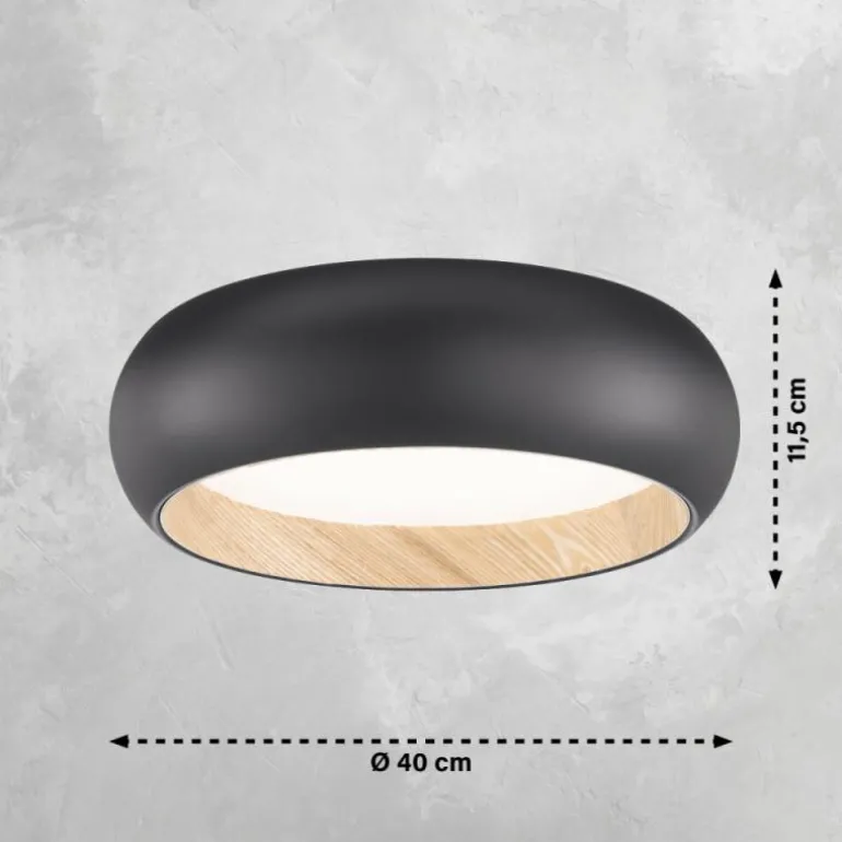 Plafonnier SCHÖNER WOHNEN-Kollektion Wood LED Couleur bois, Noir, 1 lumière