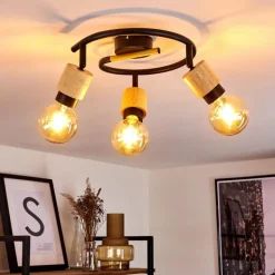 Plafonnier Sezze Bois clair, Noir, 3 lumières