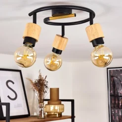 Plafonnier Sezze Bois clair, Noir, 3 lumières