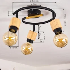 Plafonnier Sezze Bois clair, Noir, 3 lumières