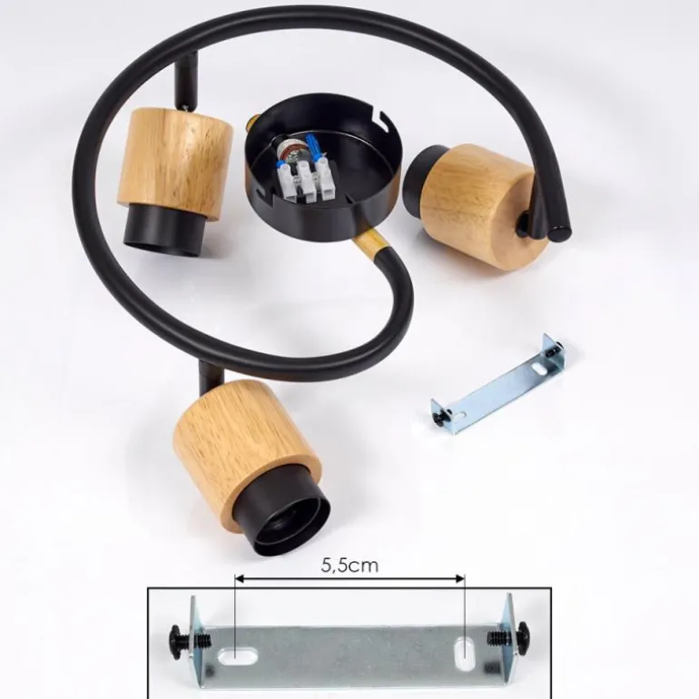 Plafonnier Sezze Bois clair, Noir, 3 lumières