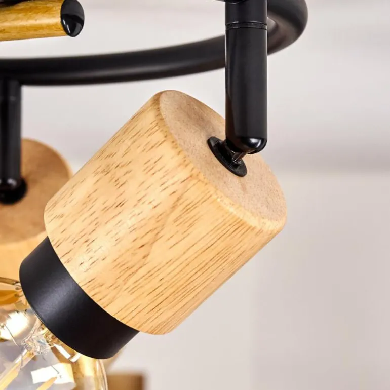 Plafonnier Sezze Bois clair, Noir, 3 lumières