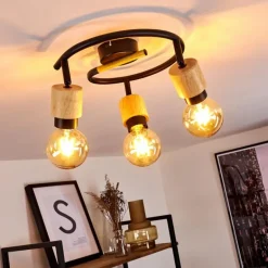 Plafonnier Sezze Bois clair, Noir, 3 lumières