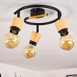 Plafonnier Sezze Bois clair, Noir, 3 lumières