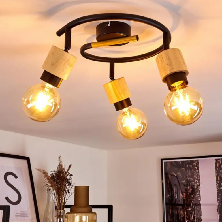 Plafonnier Sezze Bois clair, Noir, 3 lumières