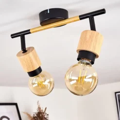 Plafonnier Sezze Bois clair, Noir, 2 lumières