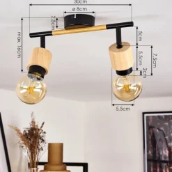 Plafonnier Sezze Bois clair, Noir, 2 lumières