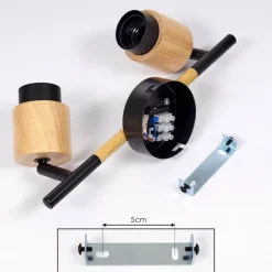 Plafonnier Sezze Bois clair, Noir, 2 lumières