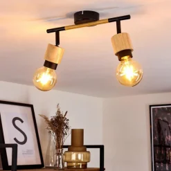 Plafonnier Sezze Bois clair, Noir, 2 lumières